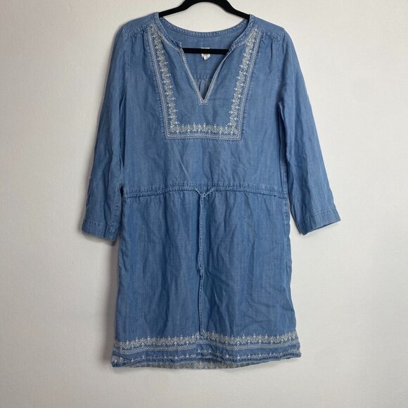 Gap TENCEL™ Women's Embroidered Dress X-Small Split Neck Pockets Drawstring - Picture 2 of 8